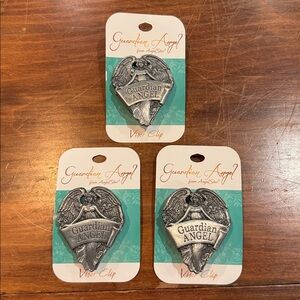 NWT Guardian Angel Visor Clip Set of 3 Silver Pewter Metal Religious Fits Most